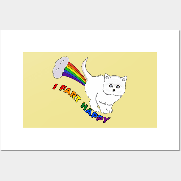 I Fart Happy - Funny Cat Fart Rainbow Wall Art by DiegoCarvalho